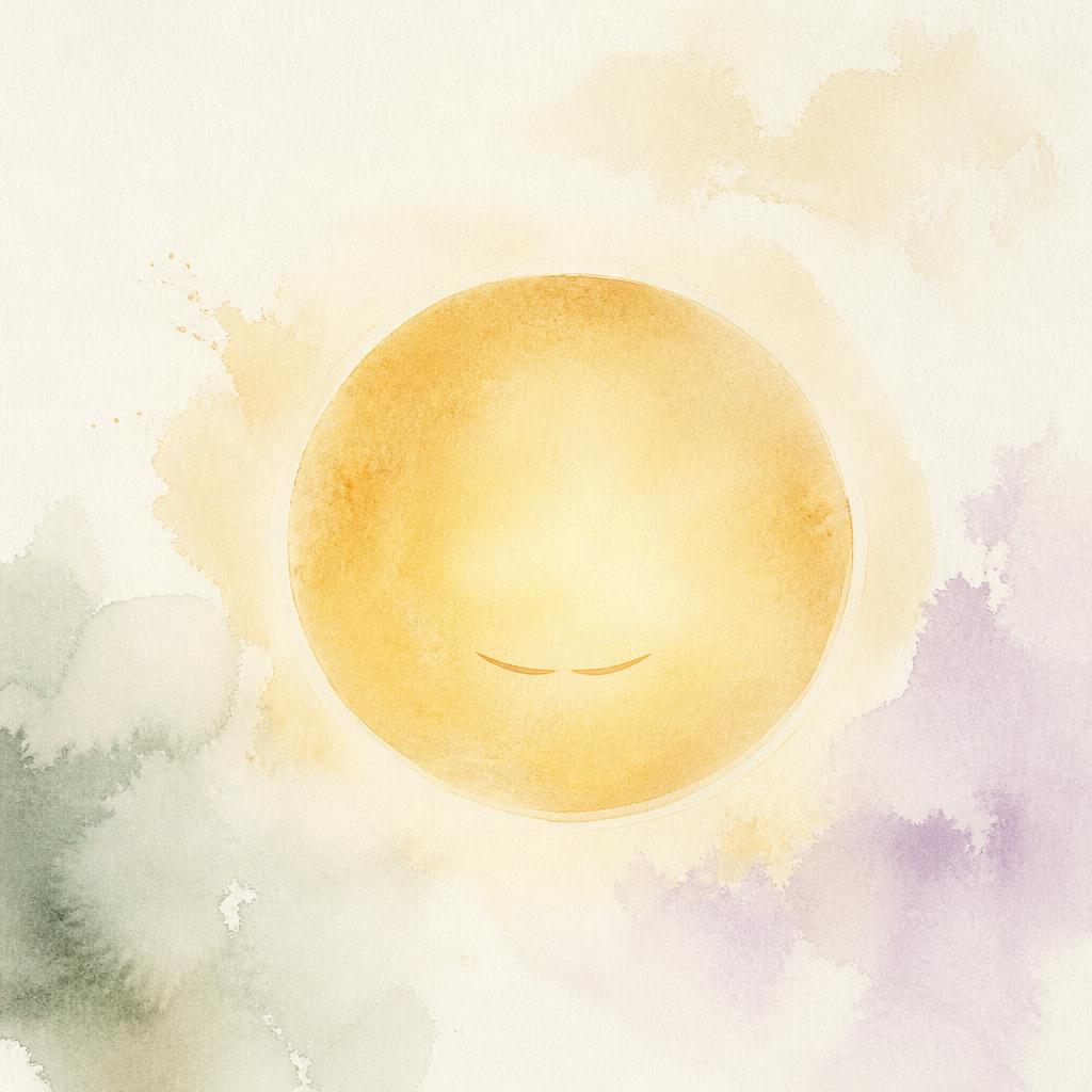 Sunshine, a soft watercolour sun with a gentle smile
